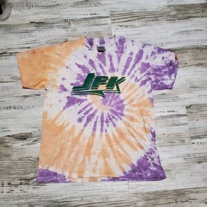 Vintage JFK Airport Tye Dye Adult Shirt Size Large Spiral Tye Dye Orange Purple